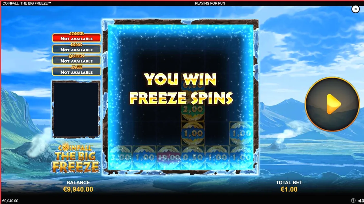 Pemandangan visual slot Coinfall: The Big Freeze dengan latar belakang tundra es prasejarah.