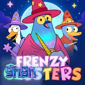 Tampilan visual slot Frenzy Clusters dengan grid 7x7 yang penuh warna
